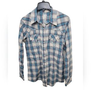 Rock 47 by Wrangler, Women Long Sleeve Plaid, Pearl Snap Buttons, Size L